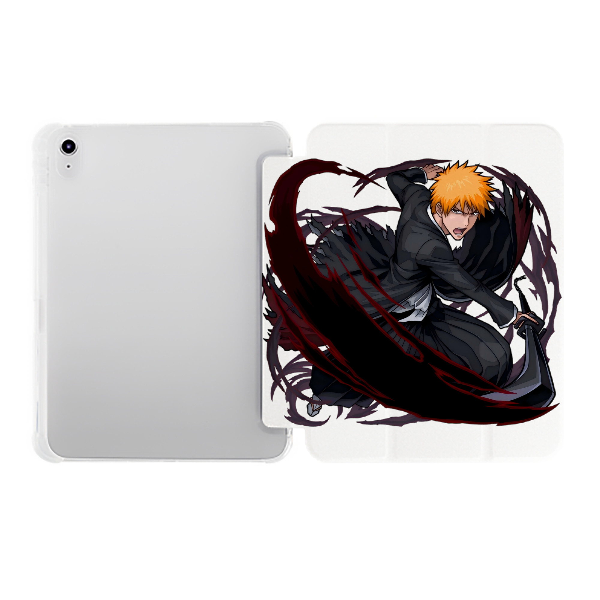 （画像用） ブリーチ 黒崎一護（くろさき いちご）BLEACH Kurosaki Ichigo IPad ケース ペン収納付き 三つ折りスタンド PUレザー×シリコン 対応機種9.5/10.5/10.9インチ